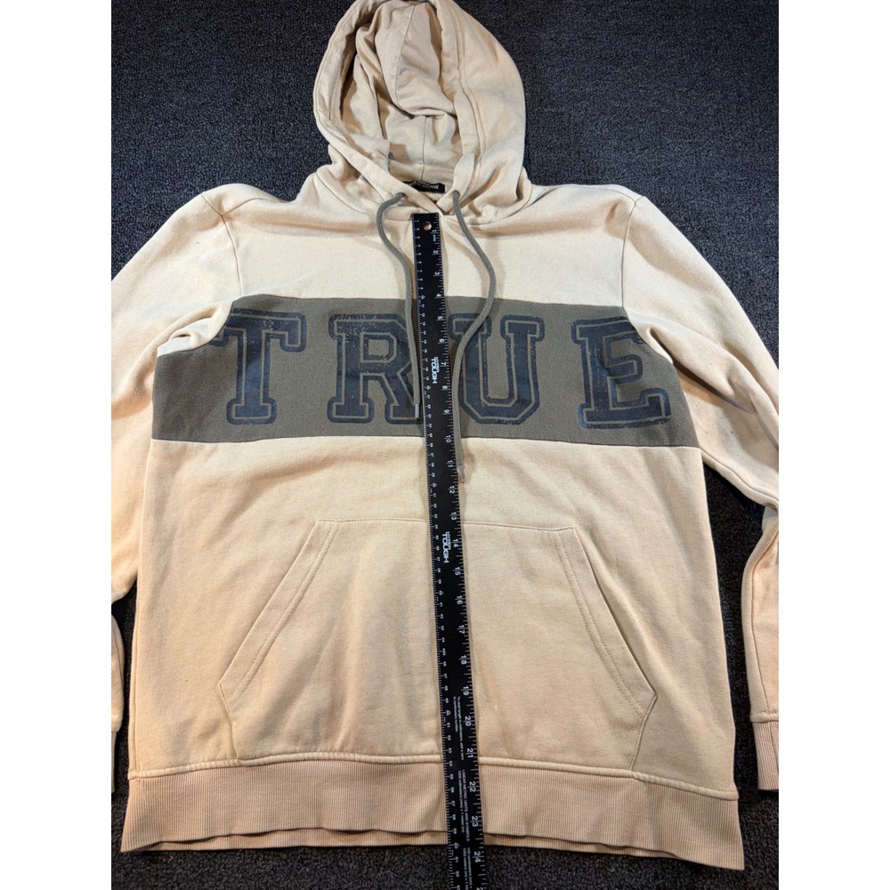 True Religion Mens Tan Olive Green Graphic Logo Pullover Hoodie Small Distressed - Picture 4 of 7